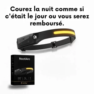 NoctiArc™ – Lampe Frontale 230° à Activation Sans Contact